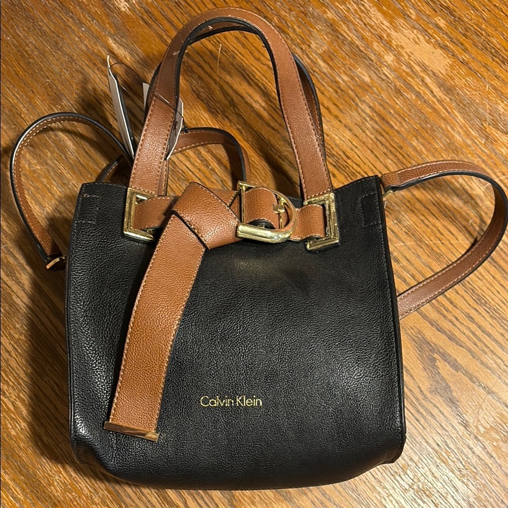 Calvin Klein Black and Tan Mini Bag